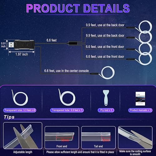 LivTee Smart Car LED Interior Lights with USB Port, LED Strip Fiber Optic Lights, Wireless App Control, Sync to Music, Car Accessories Gifts for Women and Men, 5 in 1 thumbnail 3