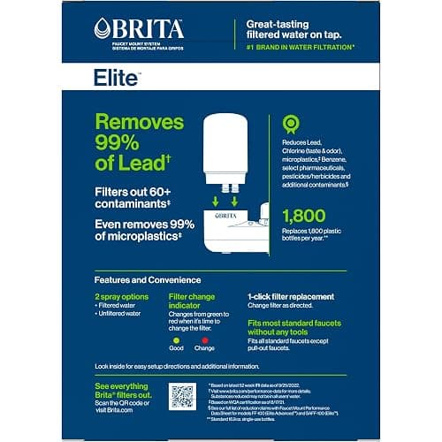 Brita Faucet Mount System, Water Faucet Filtration System with Filter Change Reminder, Reduces Lead, Made Without BPA, Fits Standard Faucets Only, Elite, Chrome, Includes 1 Replacement Filter - Faucet Mount + 1 Filter thumbnail 10