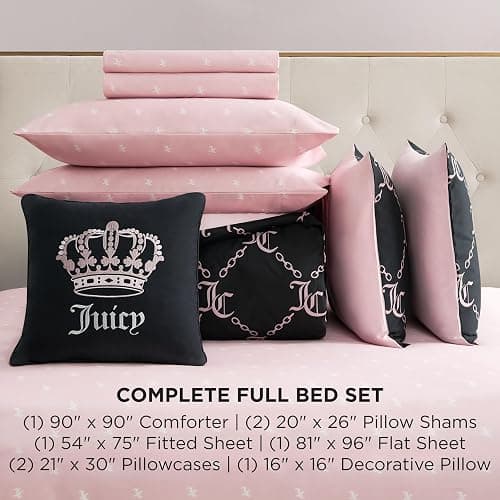 Juicy Couture Black Link Logo Printed Comforter Set, Full – Complete 8-Piece Bed in a Bag Collection thumbnail 2