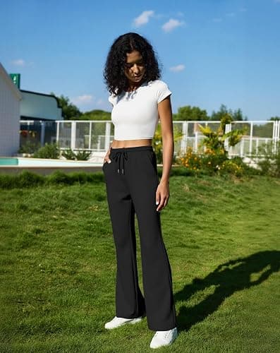 JEKAOYI Womens High Waisted Flared Sweatpants Drawstring Casual Lounge Lightweight Wide Leg Pants with Pockets thumbnail 7