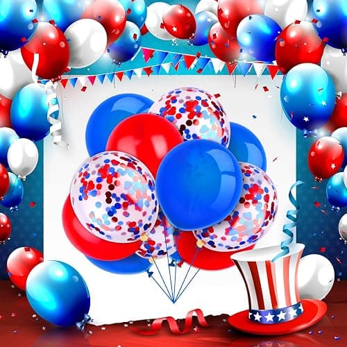 TecUnite 80 Pcs Red White and Blue Balloons Kit 12 Inch 4th of July Independence Day Patriotic Balloons 250th Anniversary Confetti Latex Balloon for Memorial Day Party Arch Decorations Supplies thumbnail 8