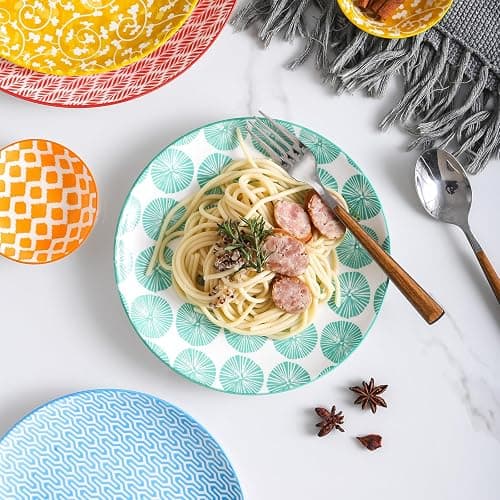 Selamica Ceramic Dinnerware Sets for 6, 18 Pieces Plates and Bowls Set, Scratch Resistant Dishes Set, Dishwasher&Microwave Safe, Assorted Colors thumbnail 2
