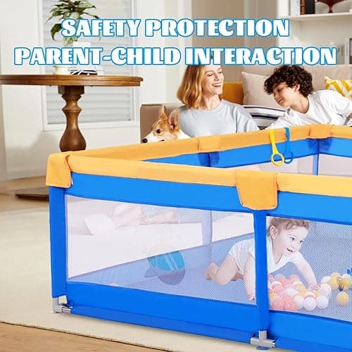 Arejonner Baby Playpen for Toddlers: 6.56x6.56 ft Kid-Safe Enclosed Play Yard | Non-Slip Base, Breathable Mesh - Easy-Portable for Indoor & Outdoor Baby Play Spaces - Blue thumbnail 4