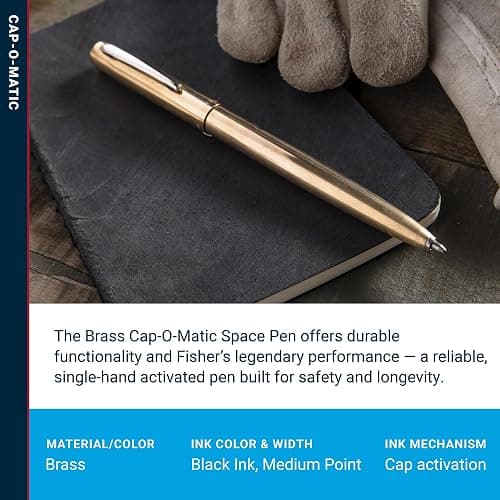 Fisher Space Pen Brass Alloy Cap-O-Matic Pen, Ballpoint, Polished Brass, Black Ink, Gift Box thumbnail 2