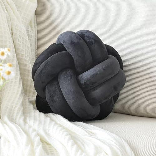 VBGYA Knot Pillow Ball, Soft Home Decorative Throw Pillows Cushion, Round Changeability Knotted Pillows, Modern Home Handmade Cushions for Bedroom, Sofa, Couch (8 Inch, Black) - Image 1