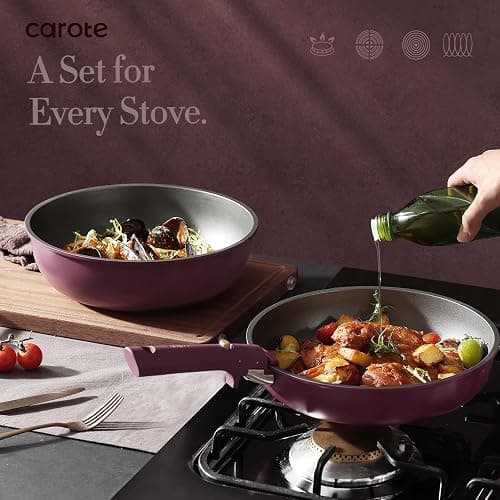 CAROTE 21pcs Pots and Pans Set Non Stick, Detachable Handle Cookware Sets | Ultra Nonstick, Space Saving, Dishwasher & Oven Safe, Non-Toxic Kitchen/Apartment/Camping/RV/ Traveling, Purple thumbnail 5