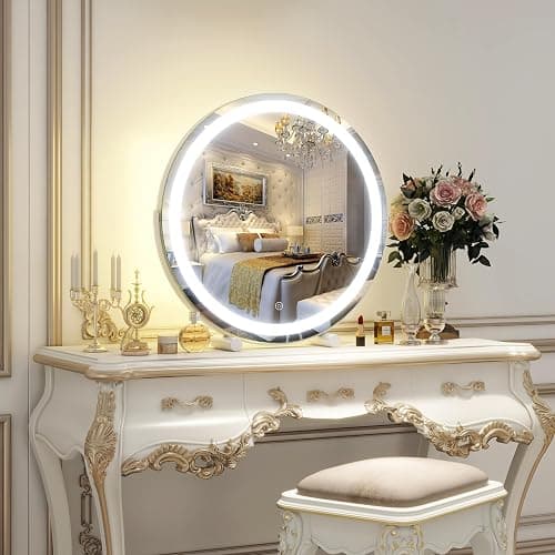 ROLOVE Makeup Mirror with Lights, 18 Inch Vanity Mirror with Lights, Lighted Makeup Mirror, Smart Touch Control Round Lighted Vanity Mirror, Tabletop ＆ Desk Mirror, Gifts for Women, Wife, Mom, Girls thumbnail 9