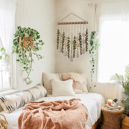 GIAUMA Artificial Eucalyptus Wall Hanging Decor Fake Plant Greenery Leaves Chip Strands Beads Garland on 16.5 inch Stick Boho Rustic Farmhouse Nature Bathroom Bedroom Living Room Decorations thumbnail 3