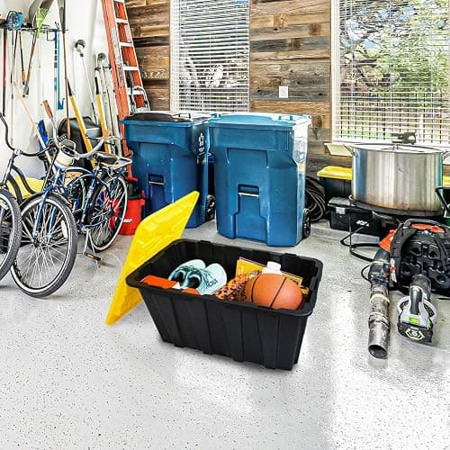 4 PACK Large Black & Yellow Storage Bins | Plastic Tote Organizing Container with Secure Latching Lids, Stackable, Extra Strength with Built in Handle | Black and Yellow Bins | 24.5" x 16.5" x 13.5" thumbnail 8