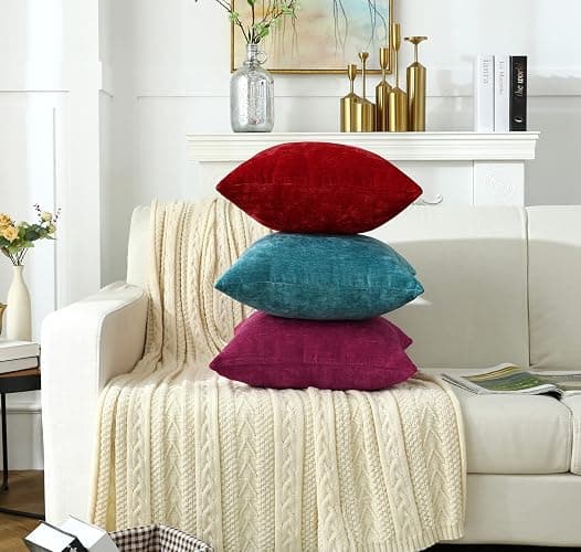 Jeneoo Decorative Fuschia Pink Throw Pillow Covers Rustic Farmhouse Super Soft Square Chenille Comfy Solid Cushion Couch Cases for Sofa Bedroom Chair (Set of 2, 18 x 18 Inches) thumbnail 7