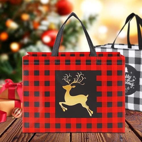 YANGTE 16 Pack Extra Large Christmas Gift Bags, Reusable Tote Bags with Handle Non-Woven Christmas Grocery Shopping Totes for Holiday Xmas, 16.9 * 12.6 * 6.8" thumbnail 7