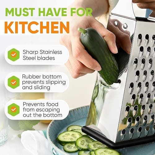 Spring Chef Professional Large Parmesan Cheese Grater, Stainless Steel Metal Box Grater with Handle, 4 Sided Handheld Kitchen Food Shredder for Cheese, Carrot, Veggie, Ginger, Potato - Dishwasher Safe thumbnail 5