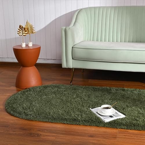 Softlife Fluffy Rugs for Bedroom, Shag Cute Area Rug for Girls/Boys and Kids Baby Room Home Decor, 2.6 x 5.3 Feet Oval Indoor Carpet for Nursery Dorm Living Room, Olive Green thumbnail 3