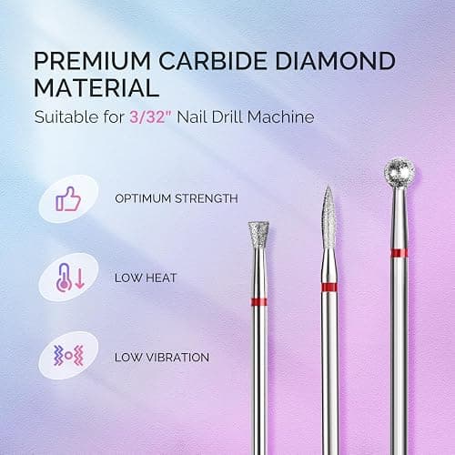 MelodySusie 3Pcs Cuticle Cleaner Nail Drill Bits Set, 3/32'' Safety Carbide Diamond Bits, Ball, Flame and Inverted Tapered Bits, Suitable for Cuticle Dead Skin Nail Prepare, Silver thumbnail 2