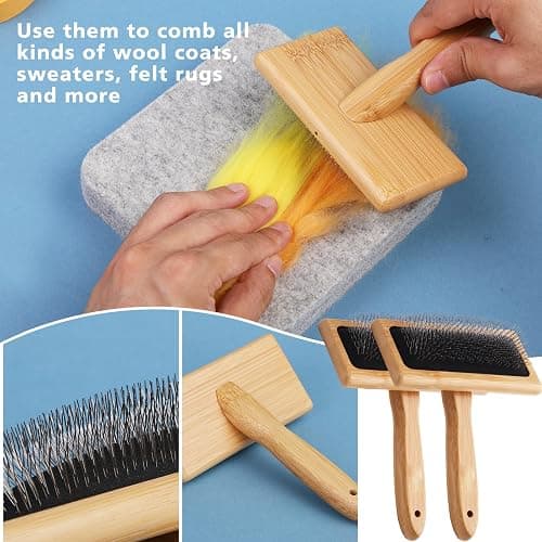 kdafio 74 Needle Felting Tools, Needle Felting Kit with Hand Carders Wooden Wool Carders Needle Felting with Needle Leather Finger Protector for DIY Felting Wool Projects thumbnail 6
