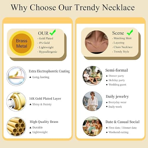 CHESKY 14K Gold Plated Chunky Necklace for Women, Trendy Toggle Clasp | Statement Pendant Necklace, Layered Paperclip Chain, Toggle Clasp Design, Thick Gold Chain, Non Tarnish Everyday Jewelry thumbnail 6