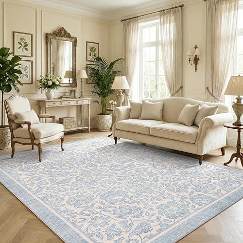 Garvee Blue Floral 8x10 Area Rug for Living Room Washable Boho Dorm Rug | for Bedroom Vintage Flower Soft Girls Room Rug Non-Slip Nursery Rug for College Playroom Dining Room Dorm Baby room thumbnail 4