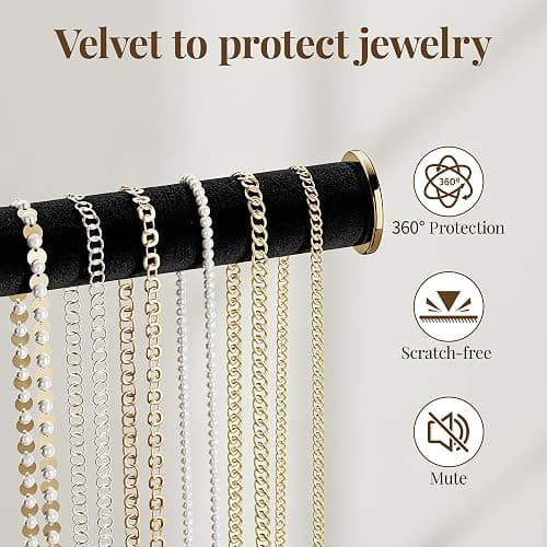 pickpiff Jewelry Holder Organizer with Velvet, Adjustable 10"-17" Tall, Metal Stand for Display Bracelet, Necklace, Earrings, Rings, Black and Gold thumbnail 4