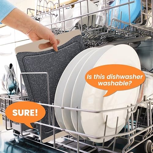 Extra Large Cutting Boards, Plastic Cutting Boards for Kitchen (Set of 3) Cutting Board Set Dishwasher Chopping Board with Juice Grooves Easy-Grip Handles, Almond Gray, Empune thumbnail 7