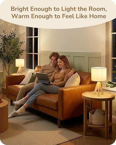 EDISHINE Small Cute Table Lamp, Wood Tripod Nightstand Lamp, 14.2 Inch | ON/Off Switch, E26 Socket, Linen Fabric Shade, Mid Century Bedside Lamp for Nursery, Living Room, Bedroom, End Table thumbnail 7