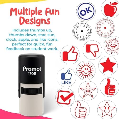 Promot - Self-Inking Stamps for Teachers, Round Rubber Stamp for Grading & Feedback, Quick-Dry Ink Stamps, Clear Imprint, Refillable Classroom Stamp & No-Mess Design (Check Box) thumbnail 7