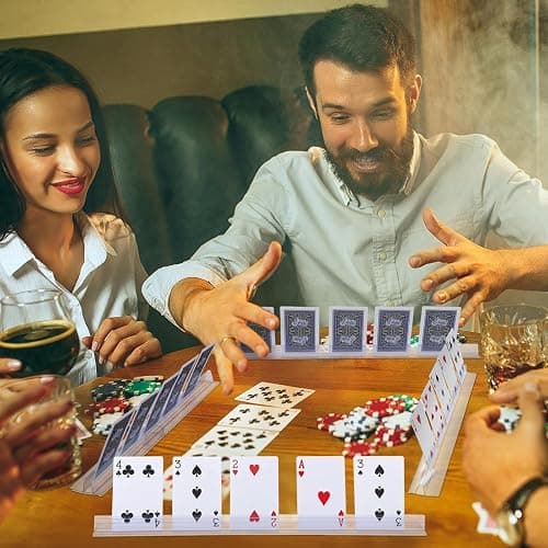 Lot de 4 Porte-Cartes à Jouer en Plastique Transparent 30 cm, Support Carte à Jouer Mains Libres pour Enfants, Adultes et Seniors, Parfait pour Poker, Bridge et Jeux de Société – Support Carte Enfant thumbnail 5