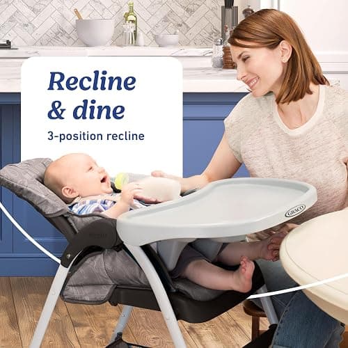Graco Slim Snacker High Chair, Ultra Slim, Fast-Folding, Multiple Recline Positions, Comfortable Feeding, Whisk thumbnail 4