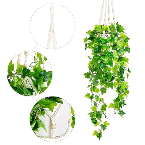 Dahey Fake Hanging Plants Artificial Decor Macrame Hanger with Artificial Vines in Pots Greenery for Wall Ceiling Bedroom Bathroom Indoor Home Decor, 1 Pack thumbnail 6