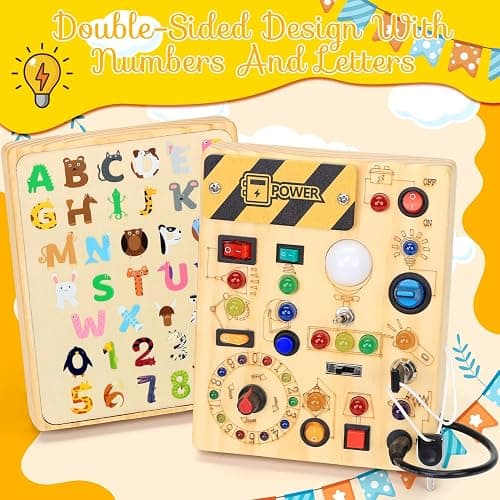 RichBoy Montessori Toy Busy Board for 1-3 Year Old Toddlers, 37-in-1 Sensory Toy with 24 LED Lights, Educational Travel Toy for Airplane Car Rides, First Birthday for Boys Girls (6.7" x 5.3") thumbnail 5