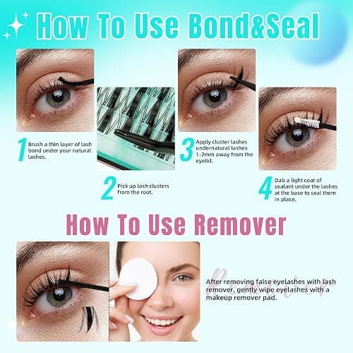 Manga Lash Clusters Kit 144PCS Fairy Eyelash Extension Kit with Lash Bond and Seal, Fake Eyelashes Clusters with Invisible Lash Band, Lash Glue Remover and Lash Applicators (8-16mm Kit,Black Bond) thumbnail 6