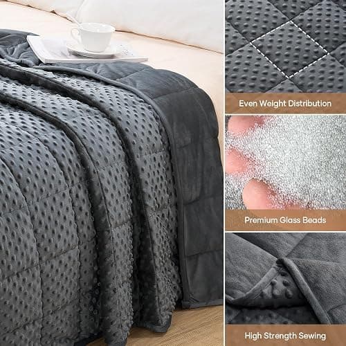 Wemore Minky Dot Weighted Blanket for Adults Queen Size 15 lb, Soft Heavy Blanket for Stress Relief and Sleep Promotion, Breathable Blanket for All-Season with Glass Beads, Dark Grey 60 x 80 inches thumbnail 6