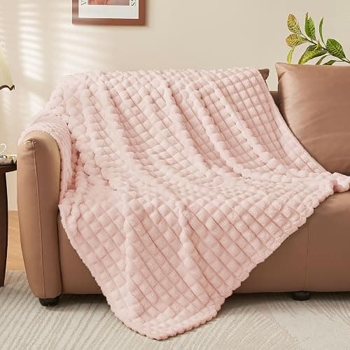 BEDELITE Pink Throw Blanket Twin Size for Bed- Super Soft and Warm 3D Checkered Fluffy Fuzzy Fleece Blanket, Luxurious Plush Cozy Blanket for Room Decor Fall and Winter, 60x80 inches thumbnail 8