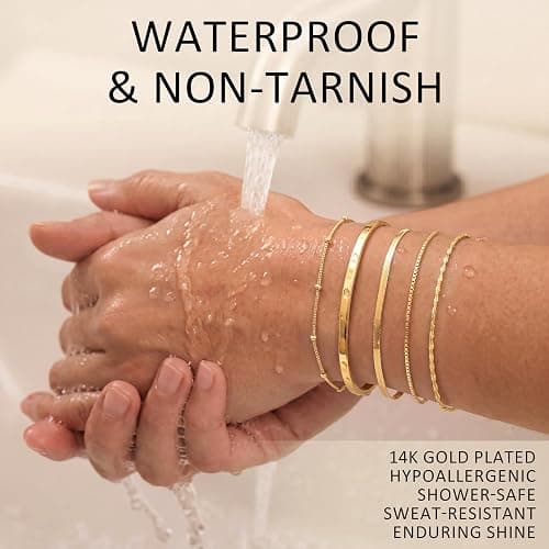 Dainty Gold Bracelet for Women Trendy Non Tarnish, Thin Bracelets Stackable Set with Bangle Cuff, Box, Herringbone, Paperclip, Figaro, Sparkling Link Chains Waterproof, Simple Jewelry Gifts for Women thumbnail 5