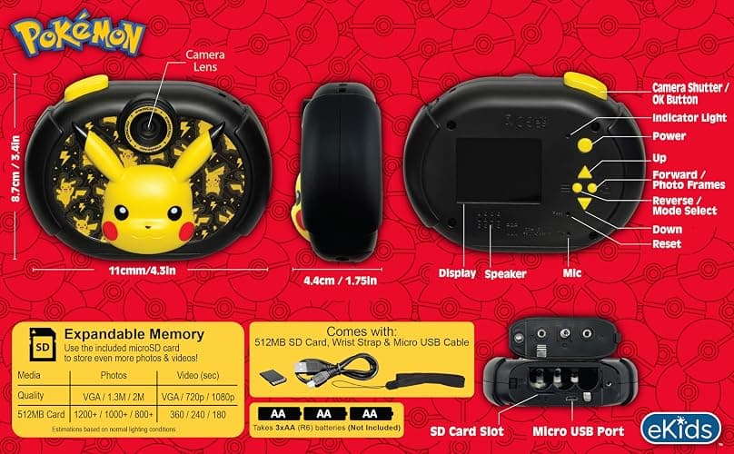 ekids Pokemon Kids Camera with SD Card, Digital Camera for Kids with Video Recording and Built-in Digital Stickers, Great Stocking Stuffers for Kids thumbnail 8