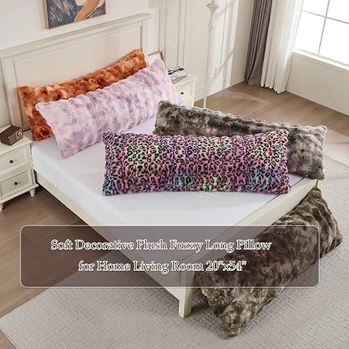 Luxury Shaggy Faux Fur Body Pillow,Fluffy Bed Pillow with Zipper Closure,Soft Decorative Plush Full Long Pillows,Fuzzy Hug Pillow for Living Room Side Sleeper & Pregnancy 20"x54" Tie-dye Coffee thumbnail 4