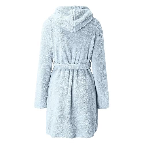 Womens Fuzzy Short Robe Hooded,Hood Soft Warm Spa Bathrobe,Short Plush Robe for Women with Pockets thumbnail 3