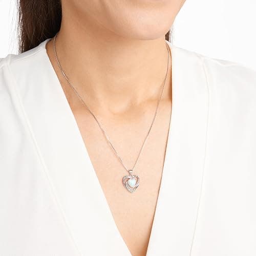 Amazon Essentials Women's Sterling Silver Created Opal and White Sapphire Open Heart Pendant Necklace, 18", Pretty Gift thumbnail 2