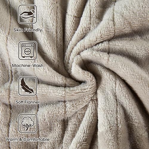 Tefici Electric Heated Blanket Throw, Super Cozy Soft 2-Layer Flannel 50" x 60" Heated Throw with 3 Heating Levels & 4 Hours Auto Off, Machine Washable, ETL&FCC Certified, Home Office Use,Camel thumbnail 8
