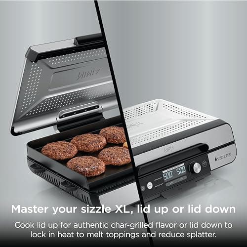 Ninja Sizzle Pro XL 20-Inch Indoor Griddle + Grill, Detachable Ventilated Lid, Grease Control, Ceramic Nonstick Plates, Even Edge Cooking, Extra Large Capacity, Versatile, Silver, GX101 thumbnail 10