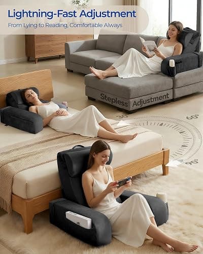 Kayfia Reading Pillow with 30-90° Stepless Adjustable Angle & Height, 2 in 1 Back Wedge Pillow for Bed Sitting up, Backrest Pillow for Reading/Gaming/Working in Bed or Couch, Medium, Black thumbnail 3