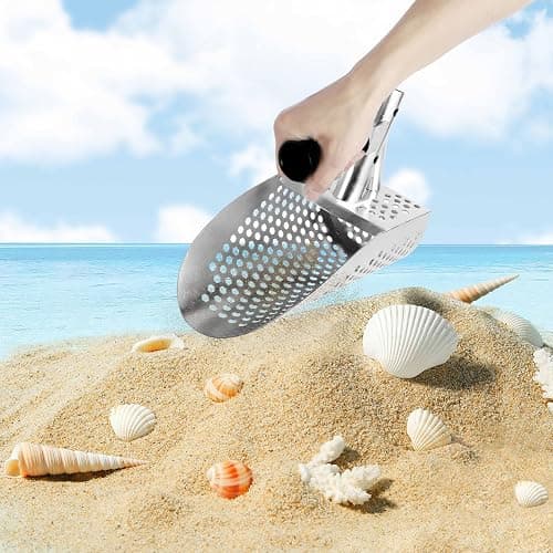 Metal Detecting Sand Scoop, Heavy Duty Metal Detecting Shovel with Removable Long Handle Stainless Steel Rustproof Beach Shovel Handheld Sand Scoop for Beach Underwater Treasure Hunting thumbnail 2