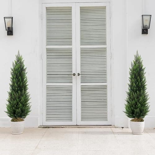 Artificial Topiary Cedar Trees 4FT Tall 2 Set, Outdoor Indoor Faux Pine Shrubs Plants, Realistic Fake Plants Front Porch Decor, Artificial Bushes Cypress for Home Front Door Offices thumbnail 6