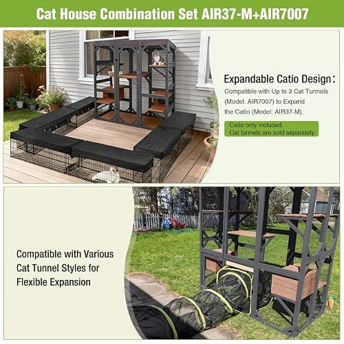 GUTINNEEN 71" Large Wooden Catio Outdoor Cat Enclosure with Scratching Posts, Walk-in Cat House with 6 Platforms & 2 Resting Boxes, Window Access, Weatherproof Roof for 2-6 Cats-Black thumbnail 8