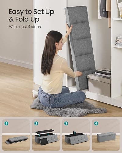 SONGMICS MAZIE Collection - 43 Inches Folding Storage Ottoman Bench, Ottoman Foot Rest, End of Bed Bench, Storage Chest, Load 660 lb, for Living Room, Bedroom, Entryway, Light Gray ULSF77G thumbnail 7