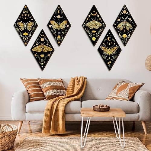 Sintuff 6 Pcs Halloween Gothic Butterfly Witch Wall Decor Art | Sun Moon Phases, Butterfly Hanging Wooden Ornament, Minimalist Farmhouse Pediment, Home Decor, for Living Bedroom Room thumbnail 7