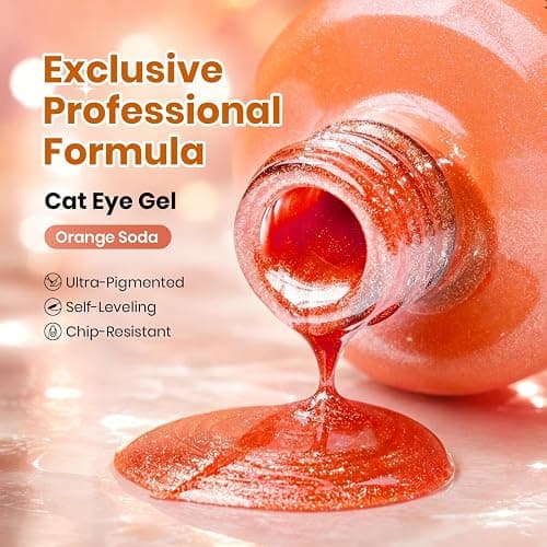 Beetles Orange Cat Eye Gel Nail Polish, 15ML Orange Soda Glitter Cat Eye | Magnetic Gel Polish Shimmer Effect Soak Off UV French Nail Art Design Salon DIY Manicure Gifts for Women thumbnail 7
