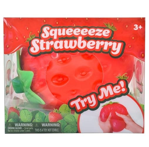 Sunny Days Entertainment Strawberry Squishy - Jumbo Stress Ball - Ages 3+ | Thermoplastic Rubber TPR, 5.75 x 5 x 5 in, Extra Large Size, Red Color, Fruit Theme, 0.9 lb Weight, Small Parts Warning thumbnail 6