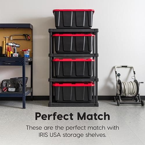 IRIS USA 27 Gallon Heavy Duty Truck Bed Toolbox Storage Tote Bins with Lids, 4 Pack - Made in USA, Tough Snap On Lockable Lid Stackable Industrial Tubs, Garage Organization Reusable Box - Red thumbnail 4