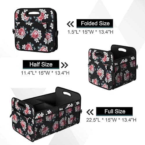 Femuar Car Trunk Organizer,Car Storage Organizer with 72L Large Capacity Waterproof Collapsible and 11 Pockets,Trunk Organizer for Car Suv/Jeep/Sedan, Large Size, Flower thumbnail 4