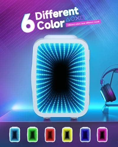 BEICHEN Mini Fridge, 4 Liter/6 Cans Small Refrigerator With Dimmable LED Light,AC/DC Portable Thermoelectric Cooler and Warmer Gaming mini fridge for Bedroom,Office,Gaming room and Car (White) thumbnail 2